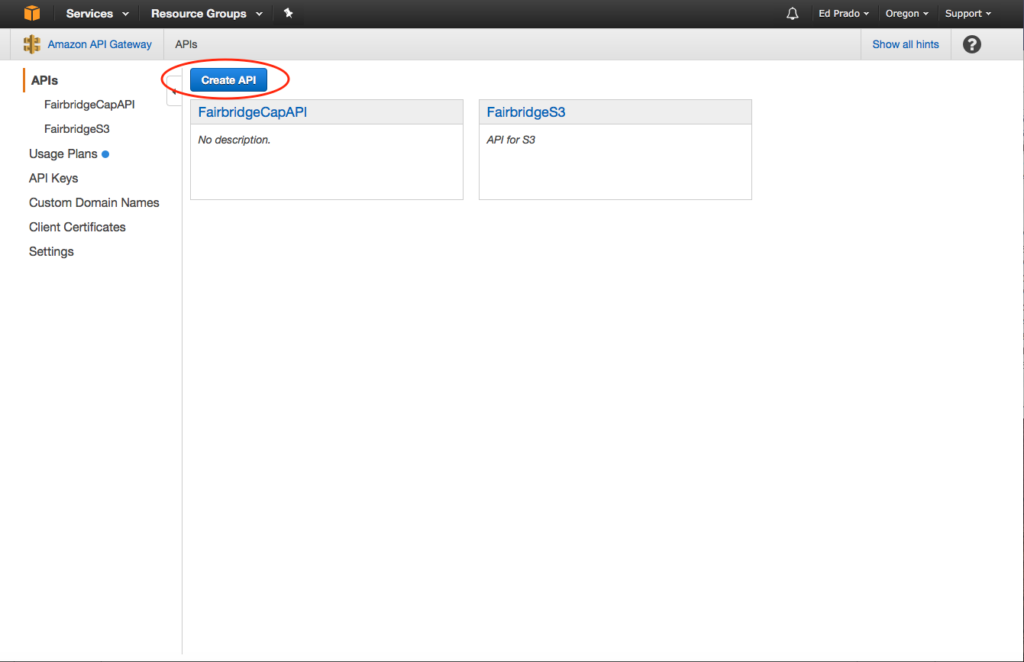 AWS API Gateway 管理画面