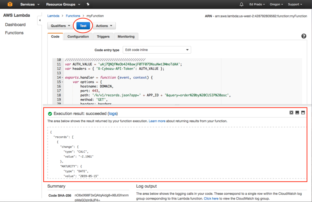 Lambda function test